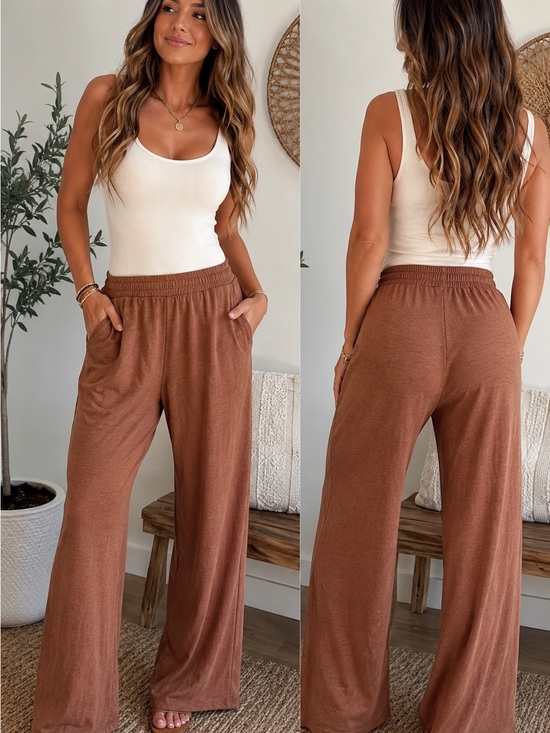 Zenana Outfitters Pants - Zenana Wide-Leg Lounge Pants - Brown